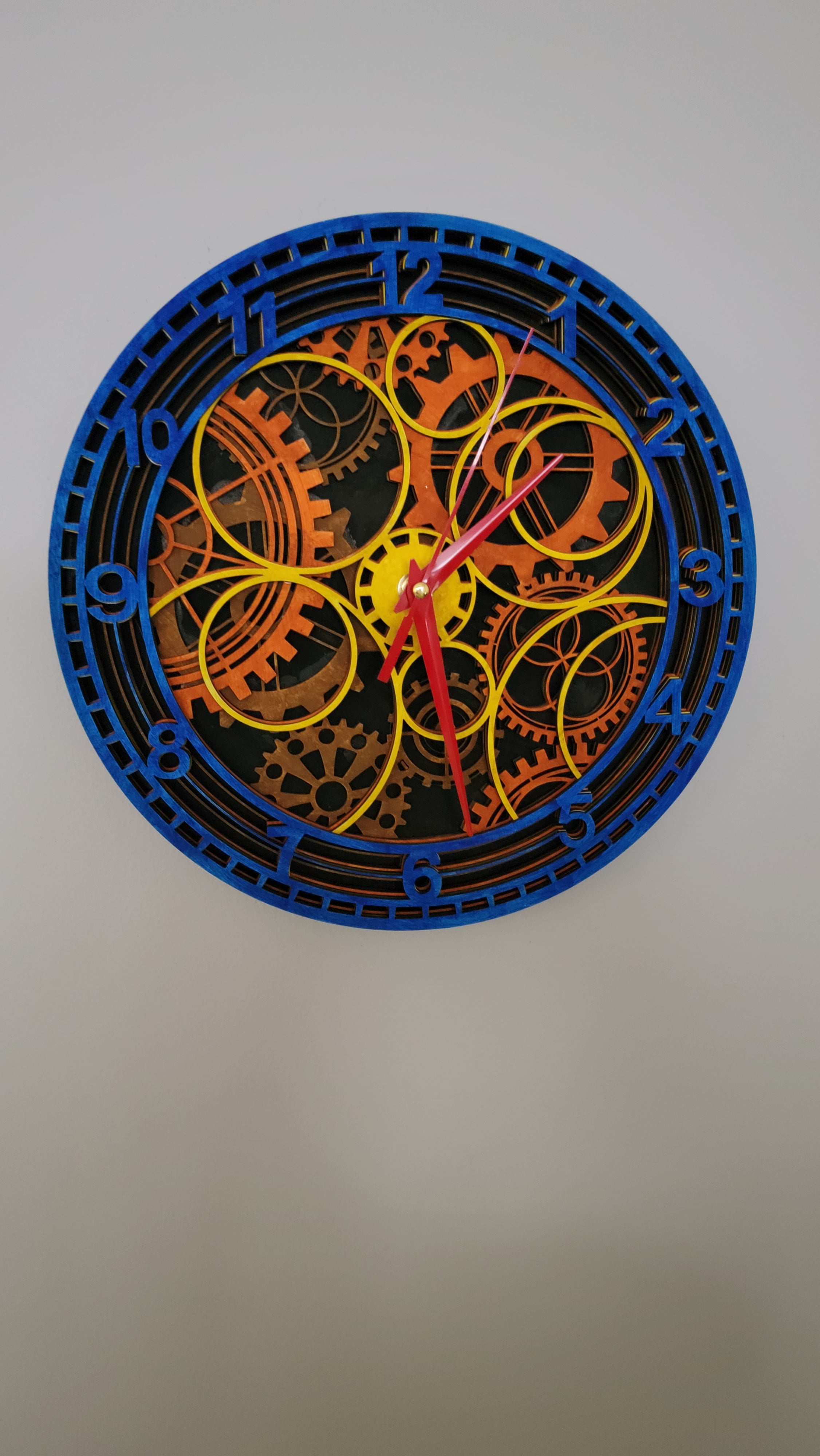 Steampunk Gear Wall Clock — Laser Cut & Hand Painted