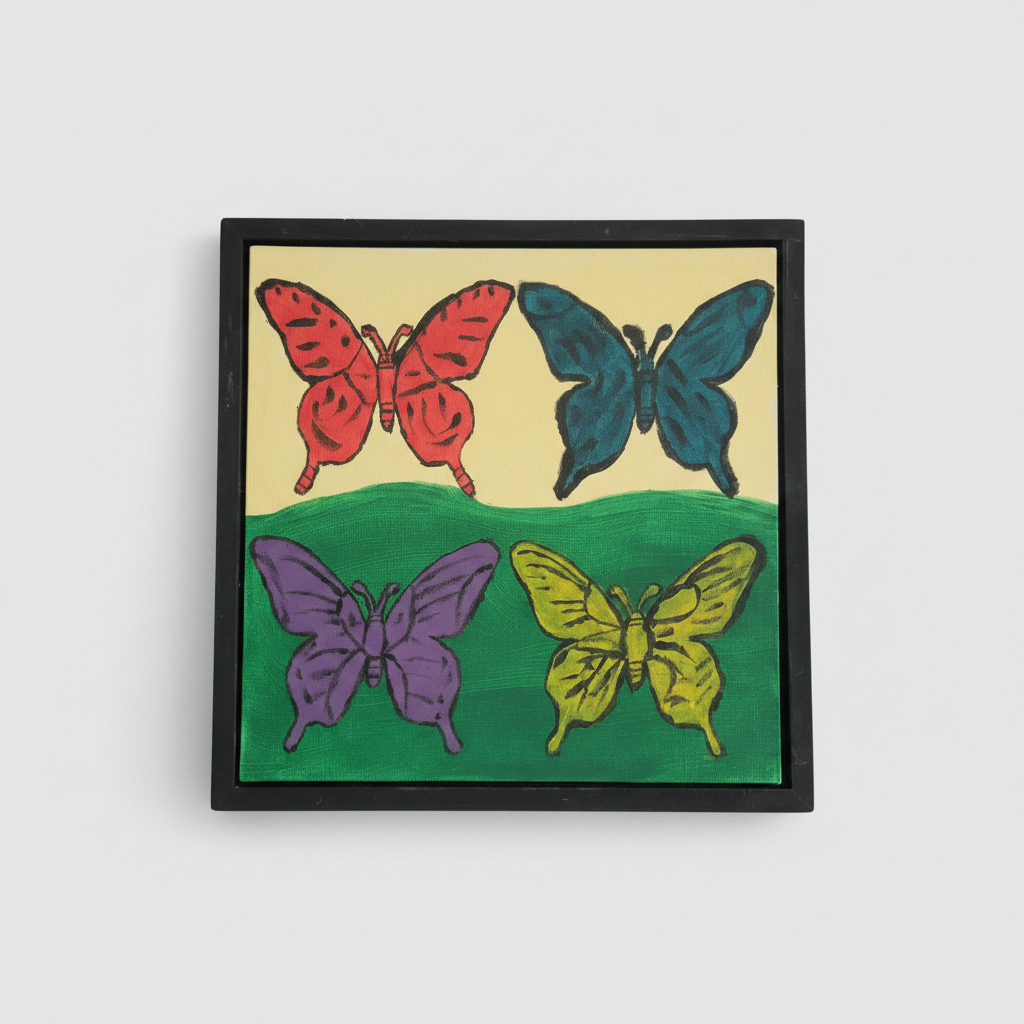Hand-Painted Butterfly Canvas - Gray Background