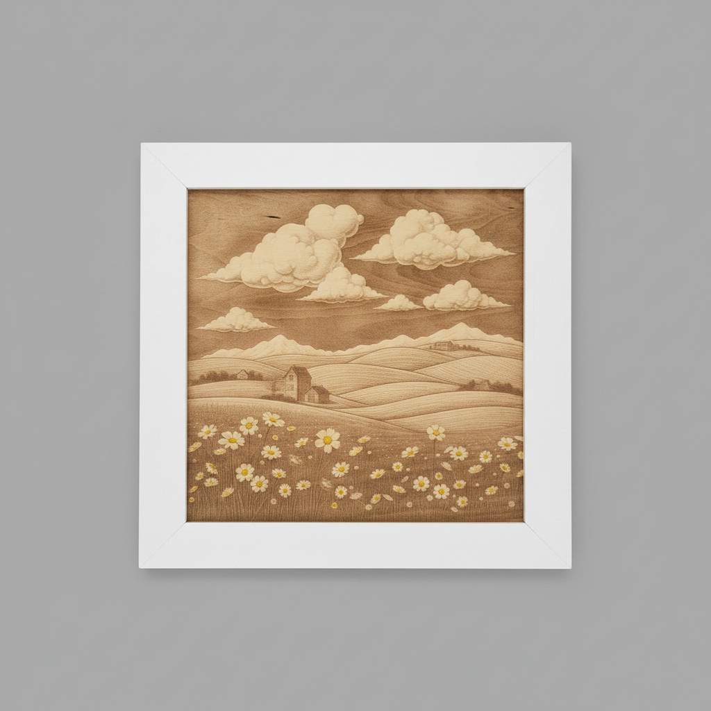 Laser-Engraved Daisy Field Wall Art - Gray Background