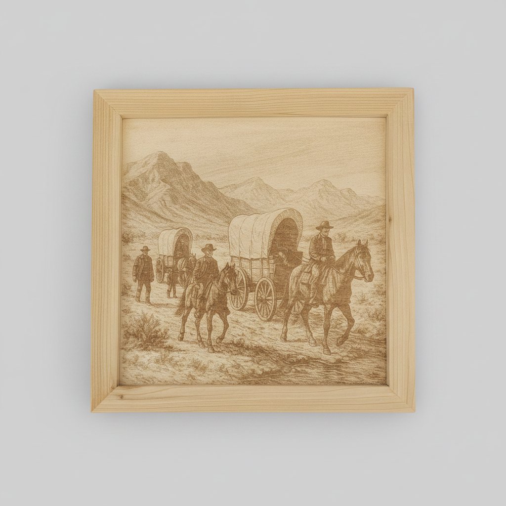 Western Wagon Trail on Gray Background